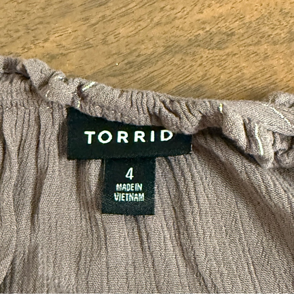 Torrid Plum Metallic Stripe Peasant Blouse 4X Boho Ruffle Neck Fall Top - Picture 5 of 8